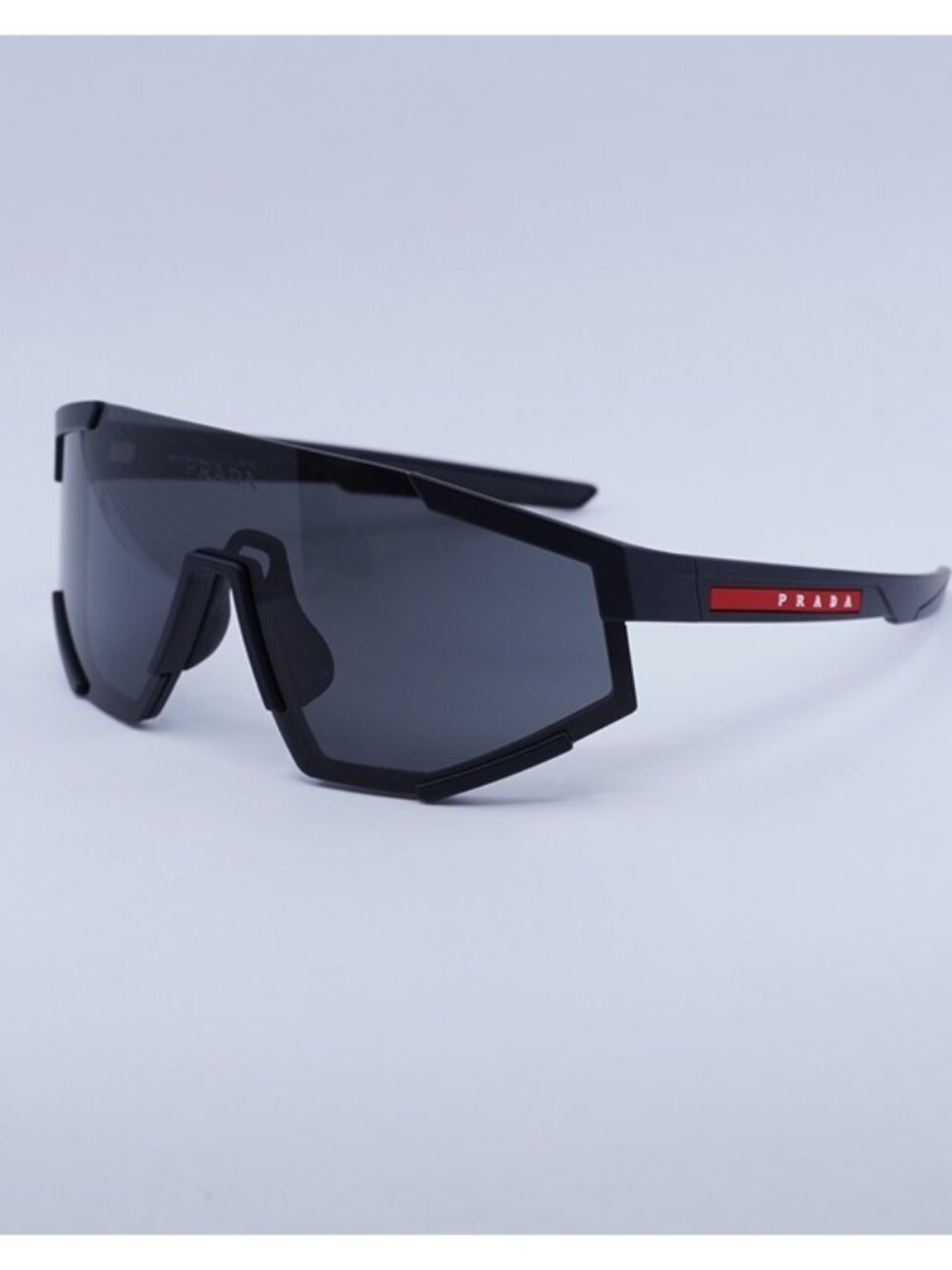 Prada Sport PS04WS DG006F Sunglasses Black Rubber Shield Frame, Grey Lenses